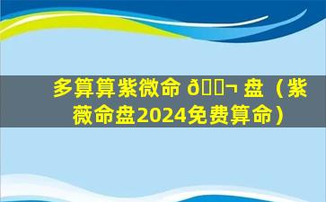 多算算紫微命 🐬 盘（紫薇命盘2024免费算命）